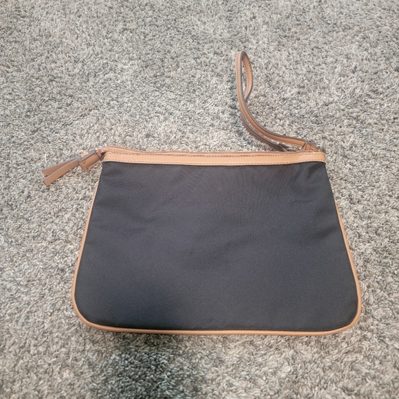 TUTILO New York Black Nylon Purse Shoulder Bag Tan Trim Convertible Small - Picture 2 of 3